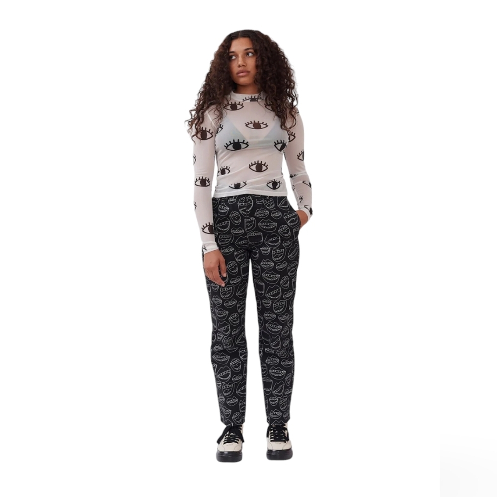 Lazy Oaf Chatterbox Unisex Pants Faded Black Mouth Size 6 28 Waist